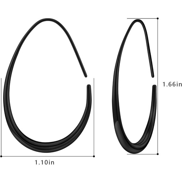 Balck 30*18 Lightweight Teardrop Large Oval Pull Through Hoop Earrings for Women - Picture 3 of 4